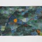 Long Silk Crepe Satin Oblong Scarf Light Blue Classic Painting Print LSZ009