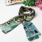 Long Silk Crepe Satin Oblong Scarf Light Green Classic Painting Print LSZ010