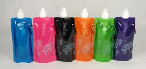 Flexible Foldable Reusable Water Bottle Bag W/Carabiner 16oz/480ml Sports Hiking