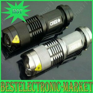 2PCS CREE Q5 WC LED 300 Lumens LM Torch Flashlight Lamp 3 Modes Black + Silver