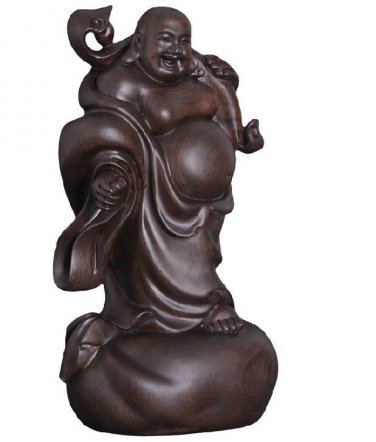 Hand-carved Chinese Ebony Send money Maitreya Buddha office/home decoration