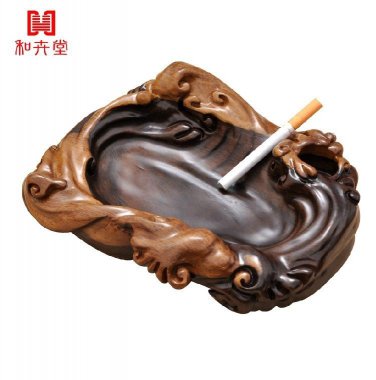 China Hand-carved Ebony wood ashtray " Da Lang Tao Sha " exquisite art