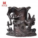 China Hand-carved Ebony wood Brush Pots singing birds and fragrant flowers