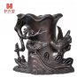 China Hand-carved Ebony wood Brush Pots singing birds and fragrant flowers