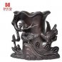 China Hand-carved Ebony wood Brush Pots singing birds and fragrant flowers