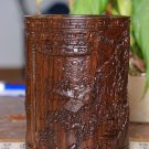 Chinese Hand-carved Black Ebony wood Brush Potsrare QingMingShangHeTu Very Nice