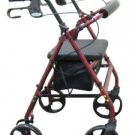 Medical Red Aluminum Rollator w/ Fold Up & Removable Back Support, Seat, 8" Casters w/ Loop Locks