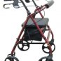 Medical Red Aluminum Rollator w/ Fold Up & Removable Back Support, Seat, 8" Casters w/ Loop Locks