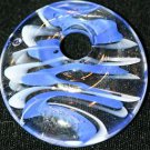 PUFFED BLUE STRIPED GLASS PENDANT/FOCAL BEAD