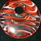 PUFFED RED STRIPED GLASS PENDANT/FOCAL BEAD