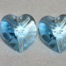 2 SWAROVSKI CRYSTAL 10MM AQUAMARINE HEART BEADS