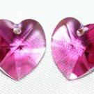 2 SWAROVSKI CRYSTAL 10MM FUCHSIA HEART BEADS