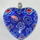 BLUE GLASS HEART PUFFED PENDANT