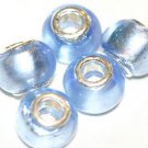 5 EUROPEAN GLASS CHARM BEADS - BLUE FOIL