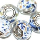 5 EUROPEAN GLASS CHARM BEADS - WHITE WITH BLUE SPOTS