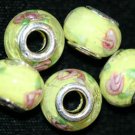 5 EUROPEAN GLASS CHARM BEADS - YELLOW FLOWER