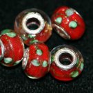 5 EUROPEAN GLASS CHARM BEADS - RED FLOWER