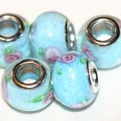 5 EUROPEAN GLASS CHARM BEADS - GREEN FLOWER