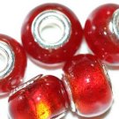 5 EUROPEAN GLASS CHARM BEADS - RED FOIL