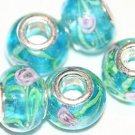 5 EUROPEAN GLASS CHARM BEADS -GREEN SWIRL