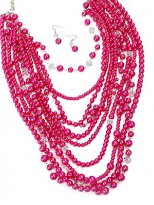 MULTI LAYERED CHUNKY PINK NECKLACE AND EARRING SET