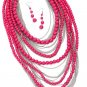 CHUNKY MULTI LAYERED PINK STATEMENT NECKLACE AND EARRING SET