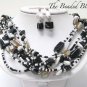 CHUNKY BLACK AND WHITE SHELL MULTI LAYER NECKLACE AND EARRING SET