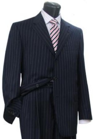 Conservative Navy Blue Pinstripe premeier quality italian fabric 3 Buttons Men Dress Suit