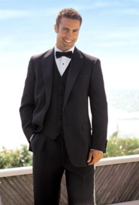 1 Button Plain Soft 3 Pieces Vested Tuxedo Super 150's Wool Suit + Tuxedo Shirt