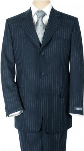 Conservative Navy Blue Pinstripe premeier quality italian fabric Super 150's Wool