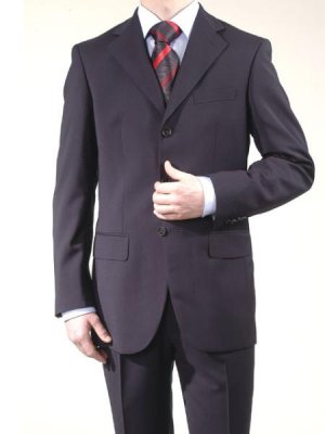 Navy Blue 3 Buttons Mens Super 140's Wool Suits