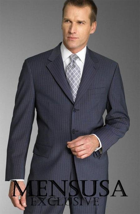 Dark Navy With Small Pinstripe Super 150's Wool premeier quality italian fabric Suit