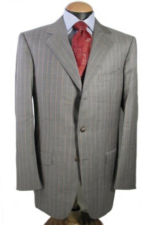 Mens 3 Buttons Light Gray Pinstripe Italian Super 150 Wool premeier quality italian fabric Suit