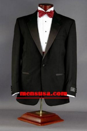Black One Button Notch Lapel Super 120's Wool Mens Tuxedo+ Shirt + Bow tie