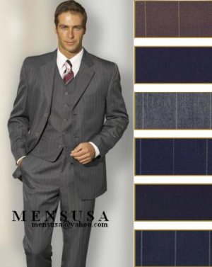 Mens 3 Buttons Black With Midum Not larege Pinstripe Itlaian Super 140's Wool Suit