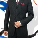 Men's 3 Button Style Jet Black Pinstripe Light Weight On Sale