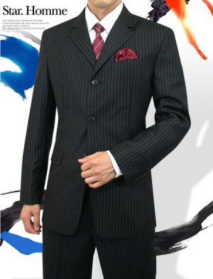 Men's 3 Button Style Jet Black Pinstripe Light Weight On Sale