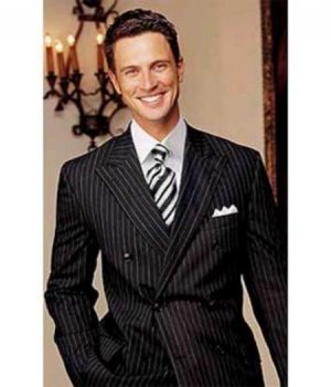 Brand New SUPER Wool Black Pinstripe Double Breasted Our Price