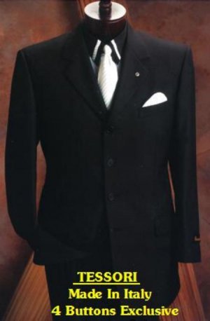 Vinici Men's 4 Button Black Real premeier quality italian fabric Super 130's Wool