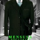 Men's 3 Piece 3 Buttons Vested Olive Green Pinstripe Super 120's Wool