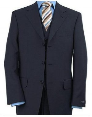 Men's 3 piece Dark Navy Blue Vested 3 Pieace premeier quality italian fabric Super 120 Wool 3 Button