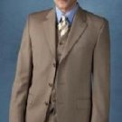 Beige~Tan Vested 3 Piece premeier quality italian fabric Super 120 Wool 3 Buttons Dress Suit