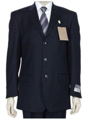 DarkNavy Blue Small Pinstripe premeier quality italian fabric Super 150 Wool 3 Buttons Mens Suit