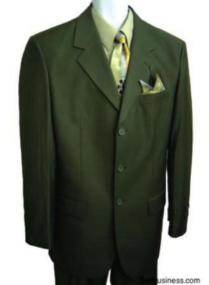 Men's Olive Green 1 Pure Wool. (SUPER 120) 3-button, no vent.     