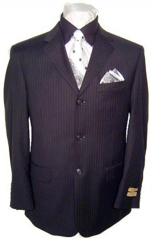 High End 3 Buttons Black & Small Pinstripe Super 140's Wool Business Suits