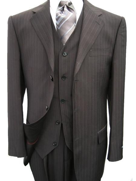 3 piece Black Pinstripe Men's Vested 3 Buttons Dress Suits Super 120's