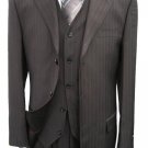 3 piece Black Pinstripe Men's Vested 3 Buttons Dress Suits Super 120's