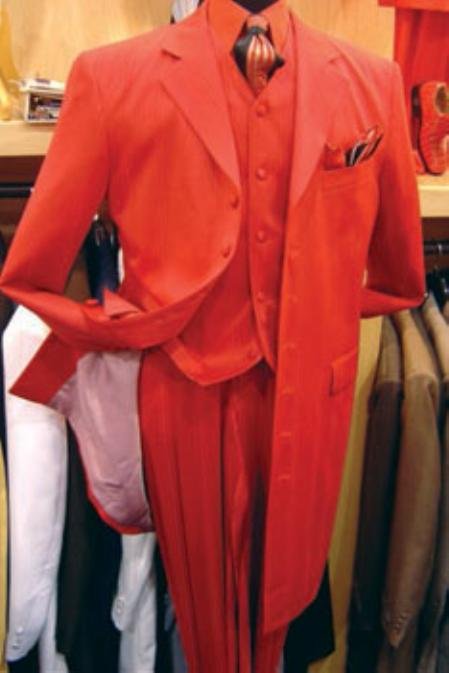 Men's Hot Red 3 Piece Fashion Zoot Suit + Shirt + Tie + Vest Package