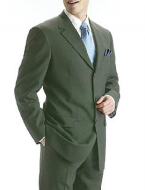 Men's Olive Green 1 Pure Wool. (SUPER 100) 3-button, no vent