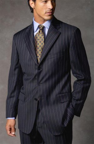 Joun Poul UMO Navy Blue Pinstripe Super 140's Wool